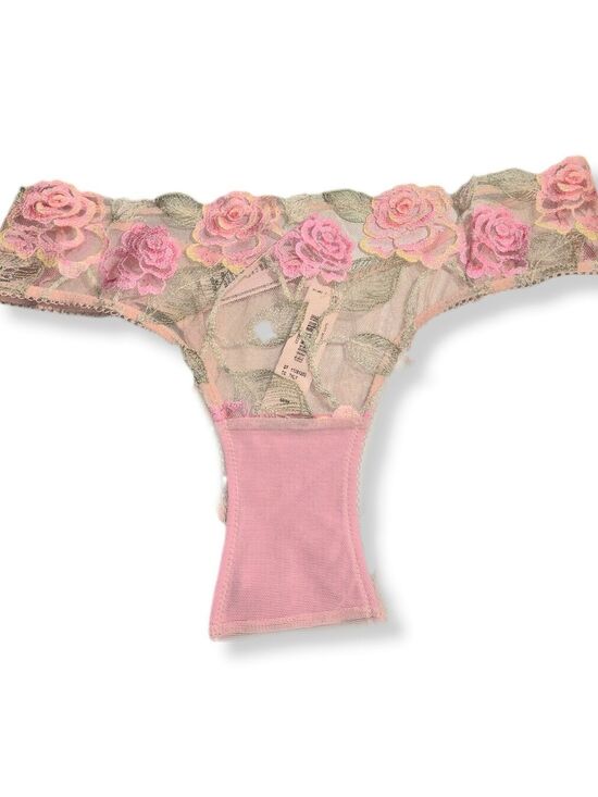 Victoria's Secret Other - Victoria's Secret Pink Floral Lace Thong with Rose Appliqué